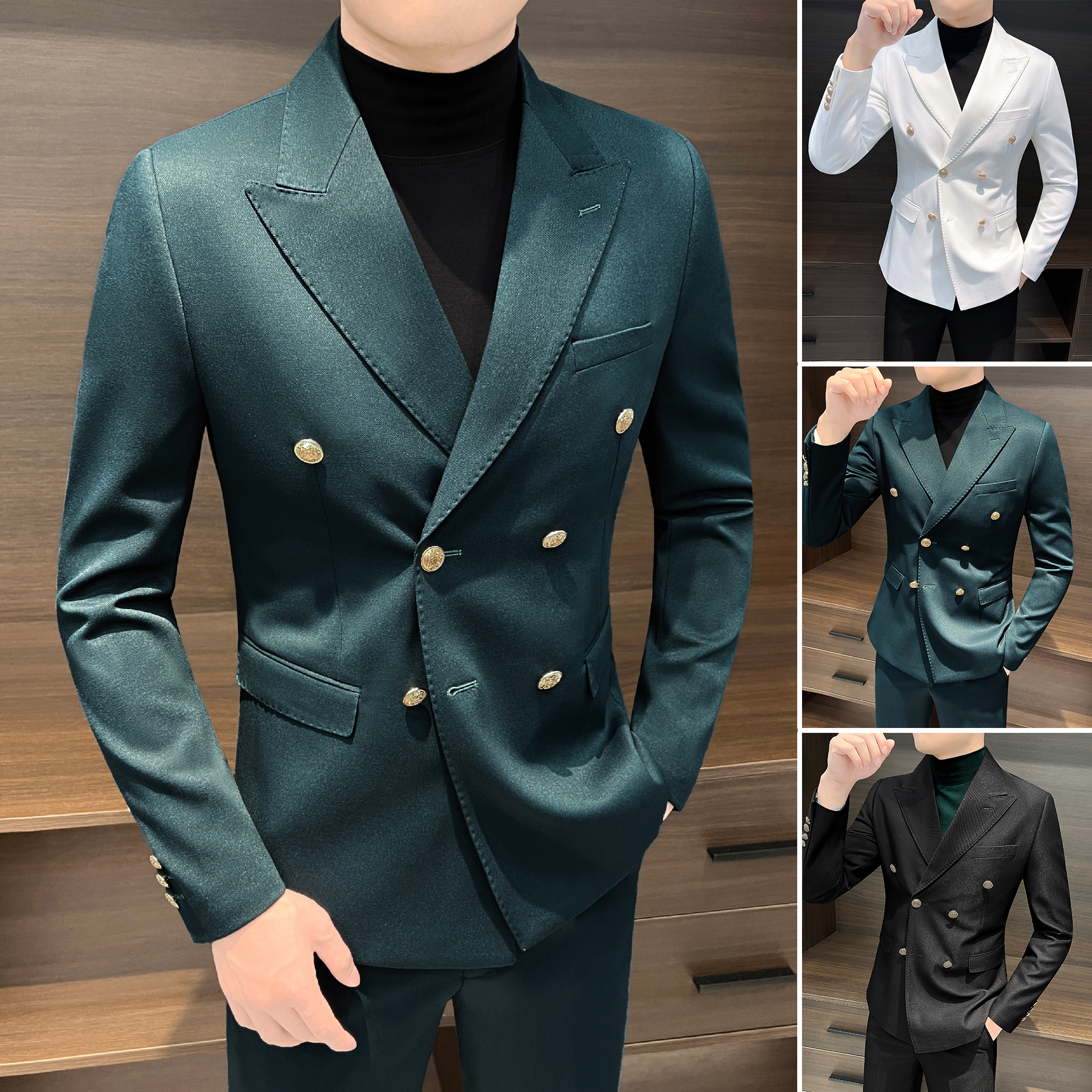 戗驳领休闲西装外套男款秋季爆款2025新款双排扣英伦雅痞风小西服