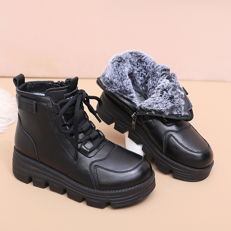 真皮靴子妈妈棉鞋加绒保暖马丁靴短靴厚底雪地靴女款爆款2025新款