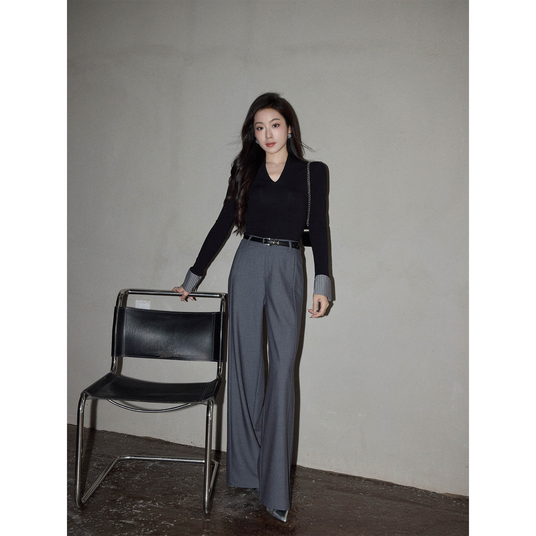 MEINA【皓月幽兰】法式气质高腰休闲简约百搭复古直筒显瘦休闲裤