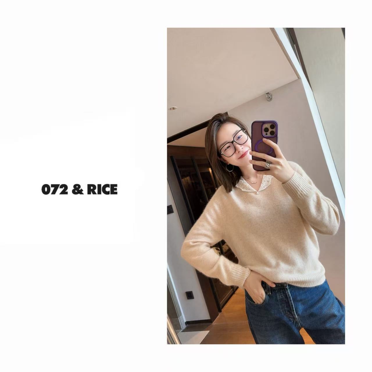 072 & RICE【蕾丝领】秋季休闲花边领长袖针织衫 31OM6959