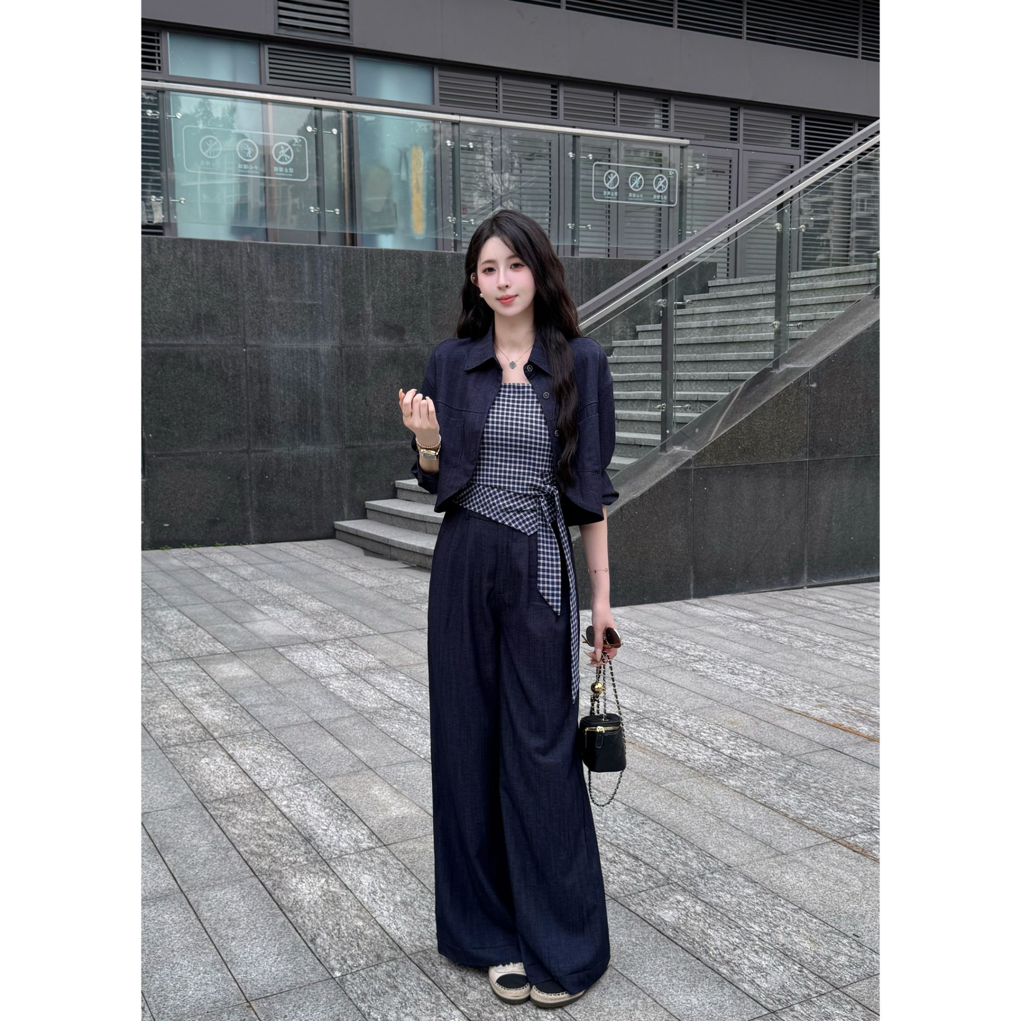 YUANLIANSU/圆脸酥【烟汀唱晚】吊带+衬衫+阔腿裤三件套女秋季套装