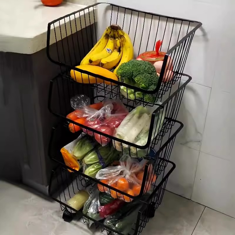 厨房置物架蔬菜篮落地家用多层小推车带轮移动床头零食玩具收纳架