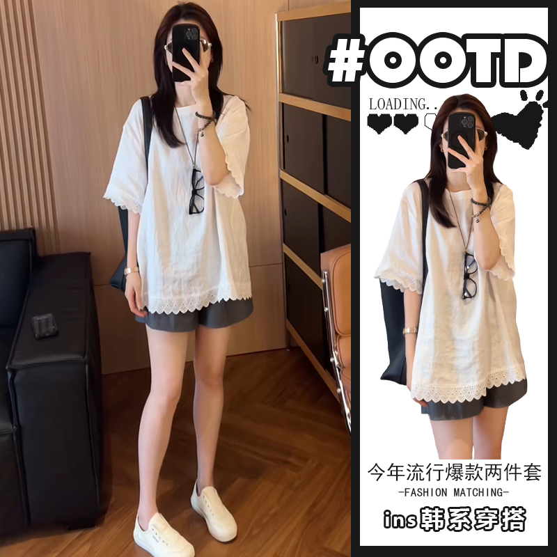 夏季搭配一整套女2025法式洋气短袖上衣高腰西装短裤两件套潮