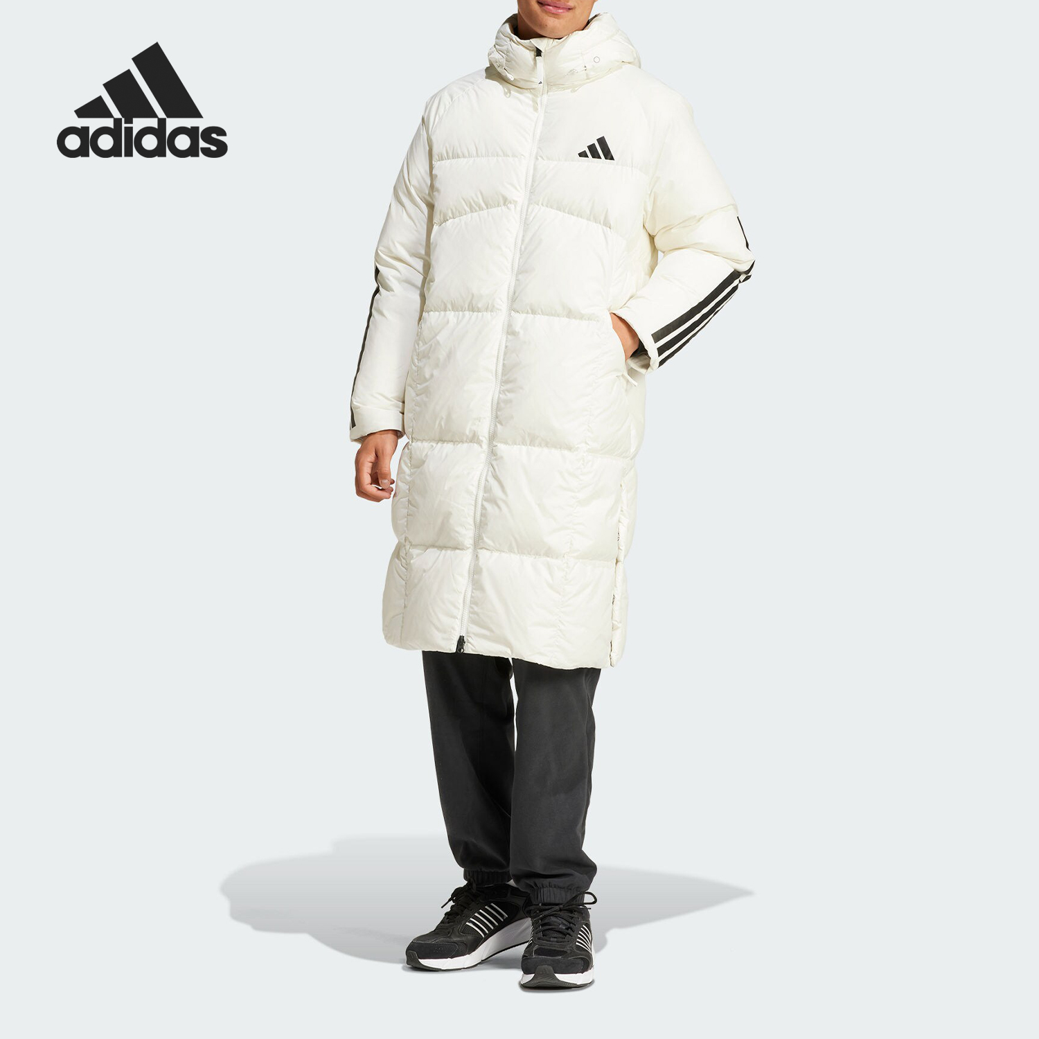 Adidas/阿迪达斯正品男子连帽外套长款保暖运动羽绒服JG3838
