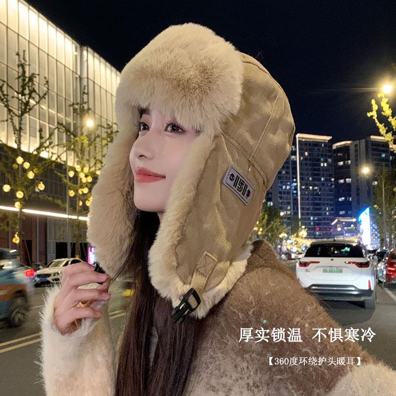 h帽子女士冬季骑行保暖护耳神器电动车防风头套加绒加厚防寒雷锋