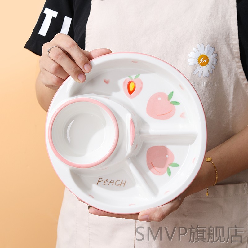 北欧减脂分格盘创意早餐盘儿童分餐盘一人食餐具月子盘陶瓷三格盘