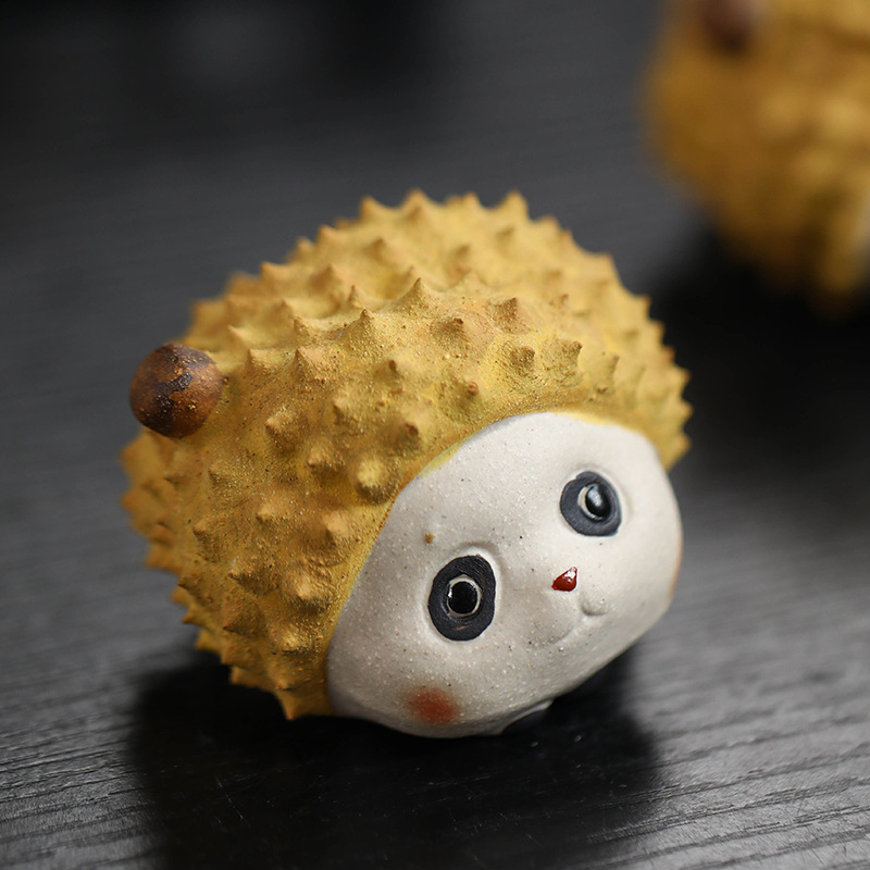 宜兴紫砂茶宠榴莲熊猫摆件可爱创意水果茶玩呆萌茶道茶桌茶具可养