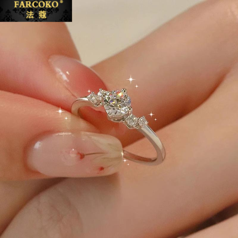 FARCOKO/法蔻 足银戒指 一克拉戒指时尚小众求婚戒七夕礼物送女友