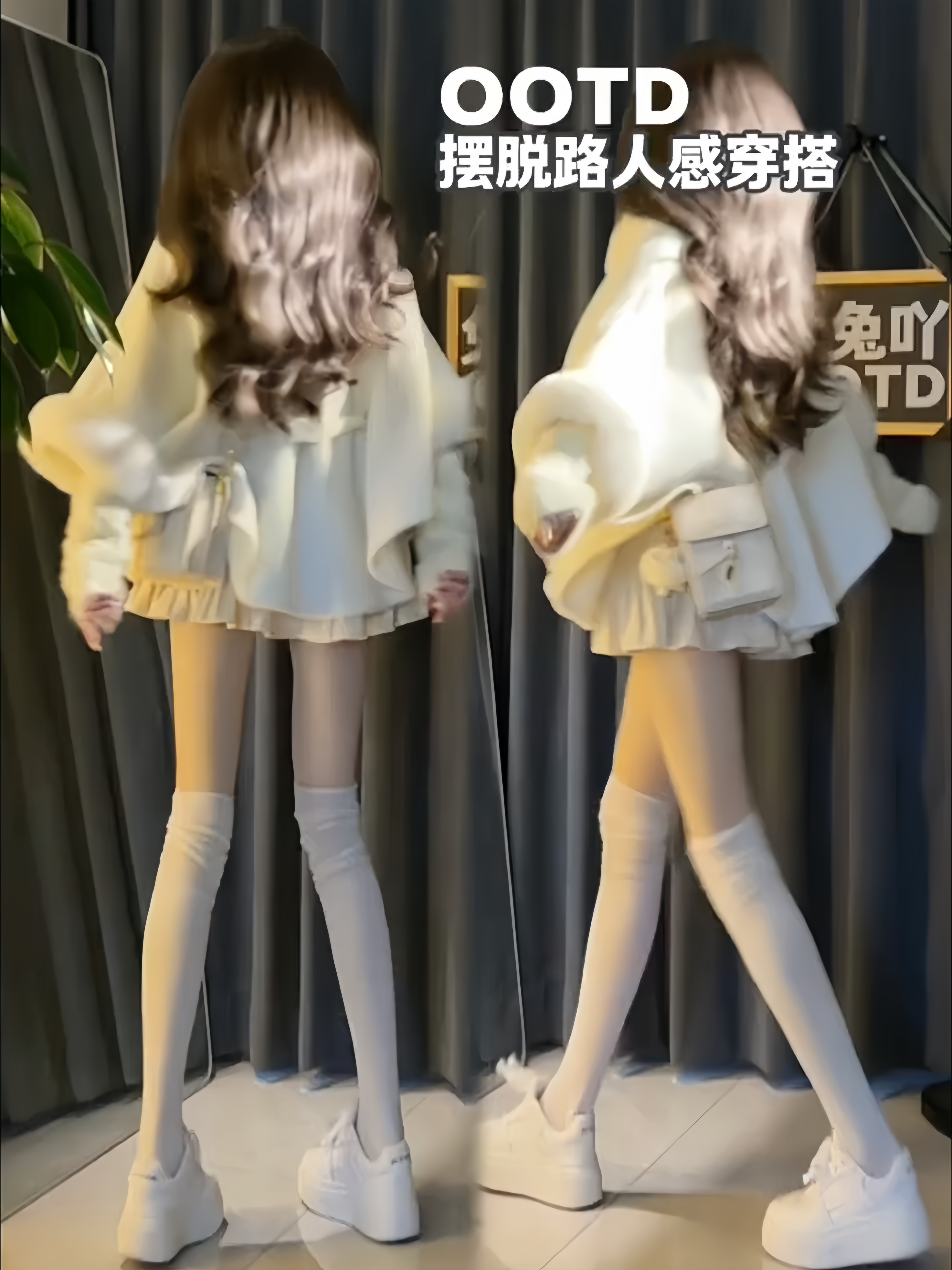 韩版气质立领大毛领斗篷披肩女冬季雪绒针织衫+花苞百褶裙三件套