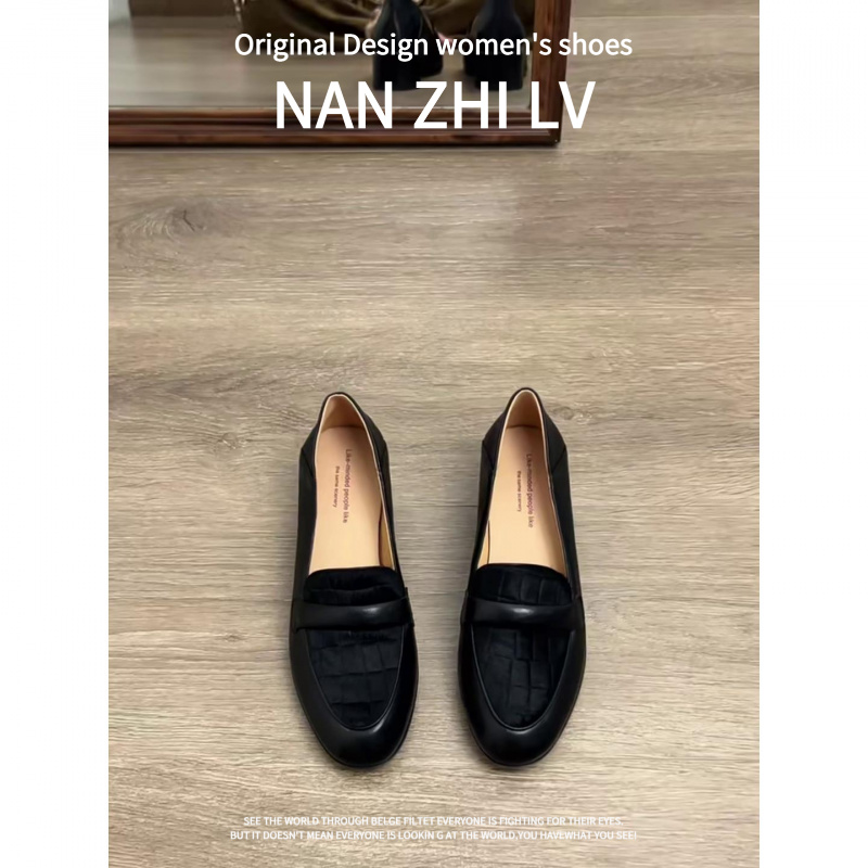 羊皮版！2025新款真皮乐福鞋女粗跟单鞋一脚蹬懒人鞋英伦风小皮鞋