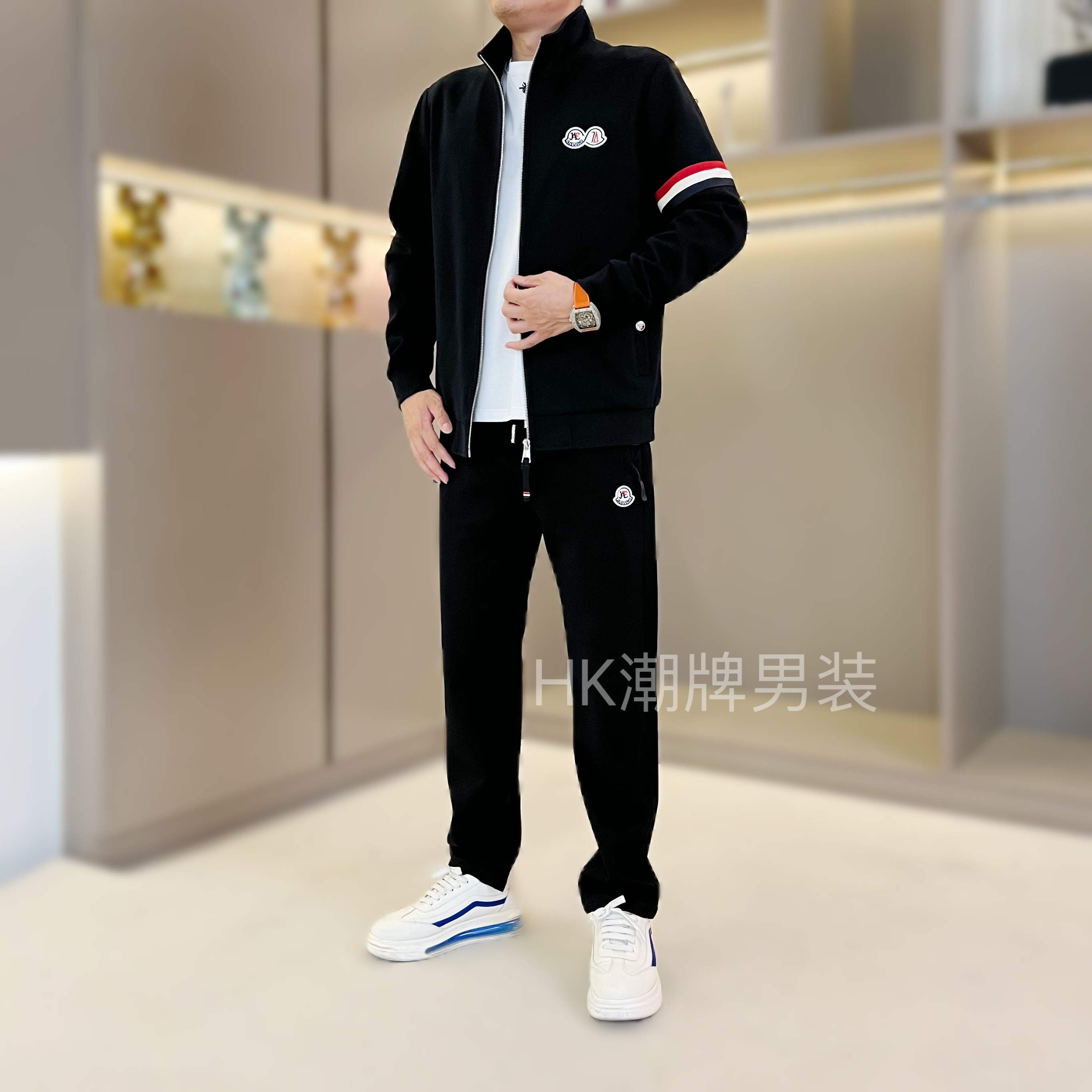 25男士秋款夹克轻奢休闲潮流运动简欧立领拉链开衫外套套装3107