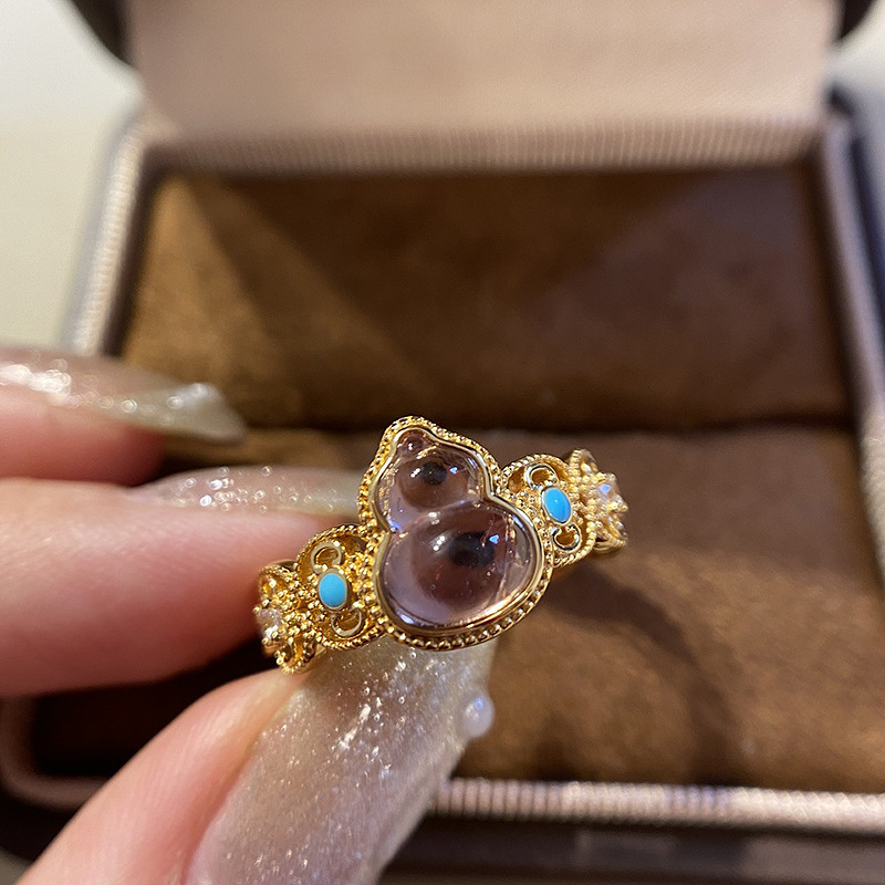 铜合金戒指 九紫离火葫芦戒指女款古法国潮紫色葫芦福禄指环