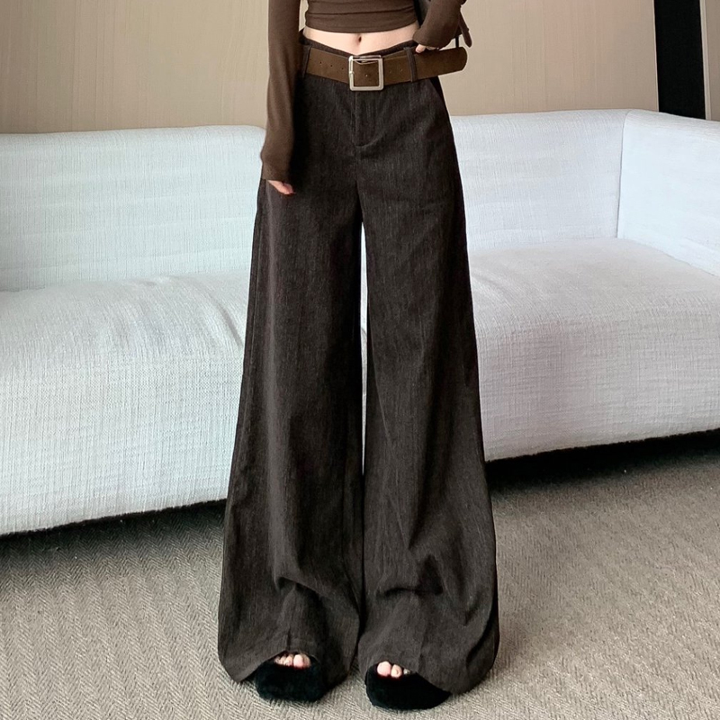 复古咖色雪尼尔阔腿裤女秋冬时尚高腰宽松显瘦垂感百搭休闲拖地裤
