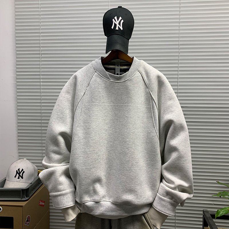 圆领卫衣男款2025春秋新款潮牌休闲宽松百搭简约纯色重磅套头上衣