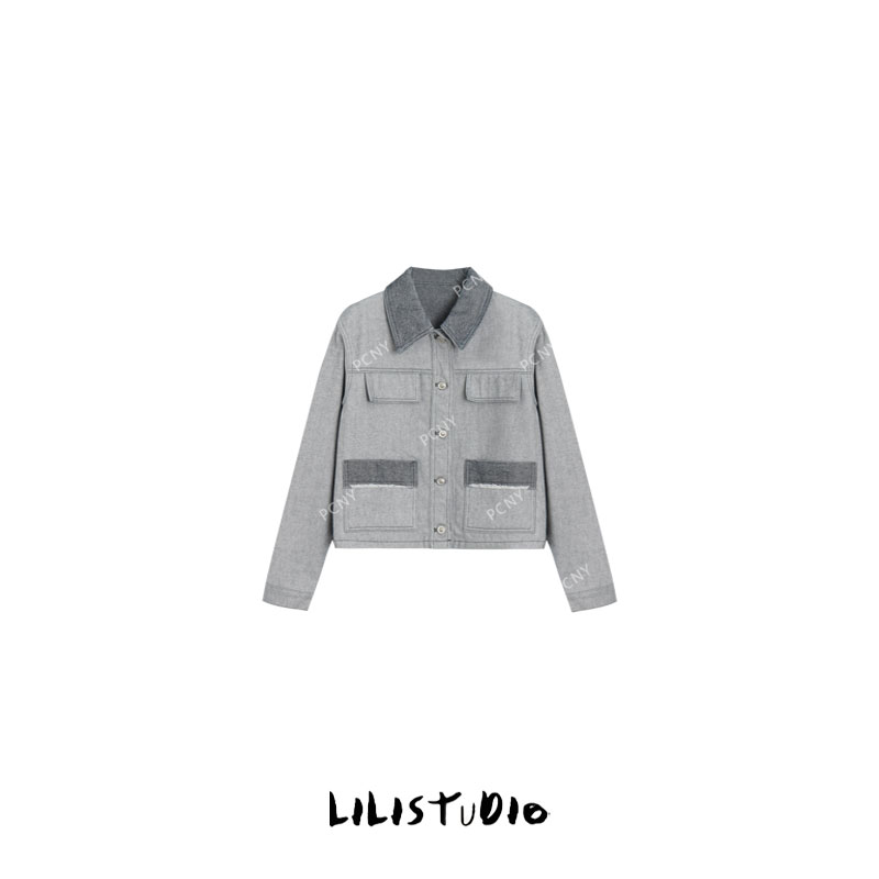 PCNY「转场王牌」不理理冬季新款小众女装时尚高级纹理感牛仔外套