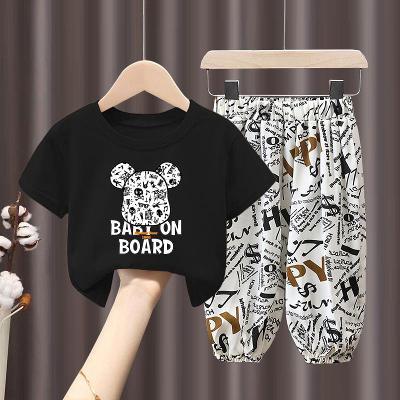 FAVMARTHA男女同款童夏季短袖套装2025新款儿童T恤中小童防蚊裤两