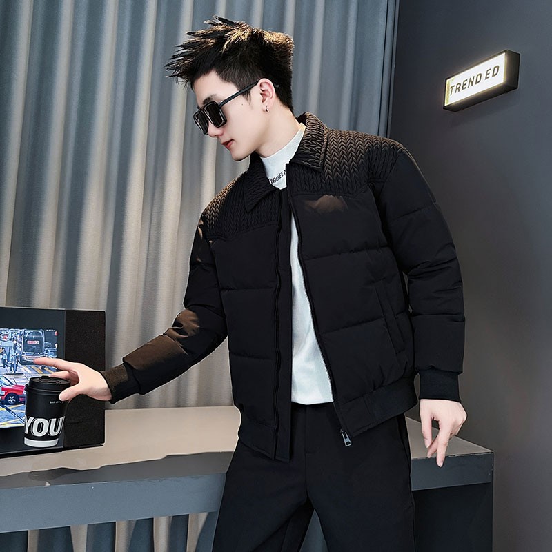 小众高级感编织纹潮牌棉服男士加厚棉衣外套2025新款秋冬季棉袄子