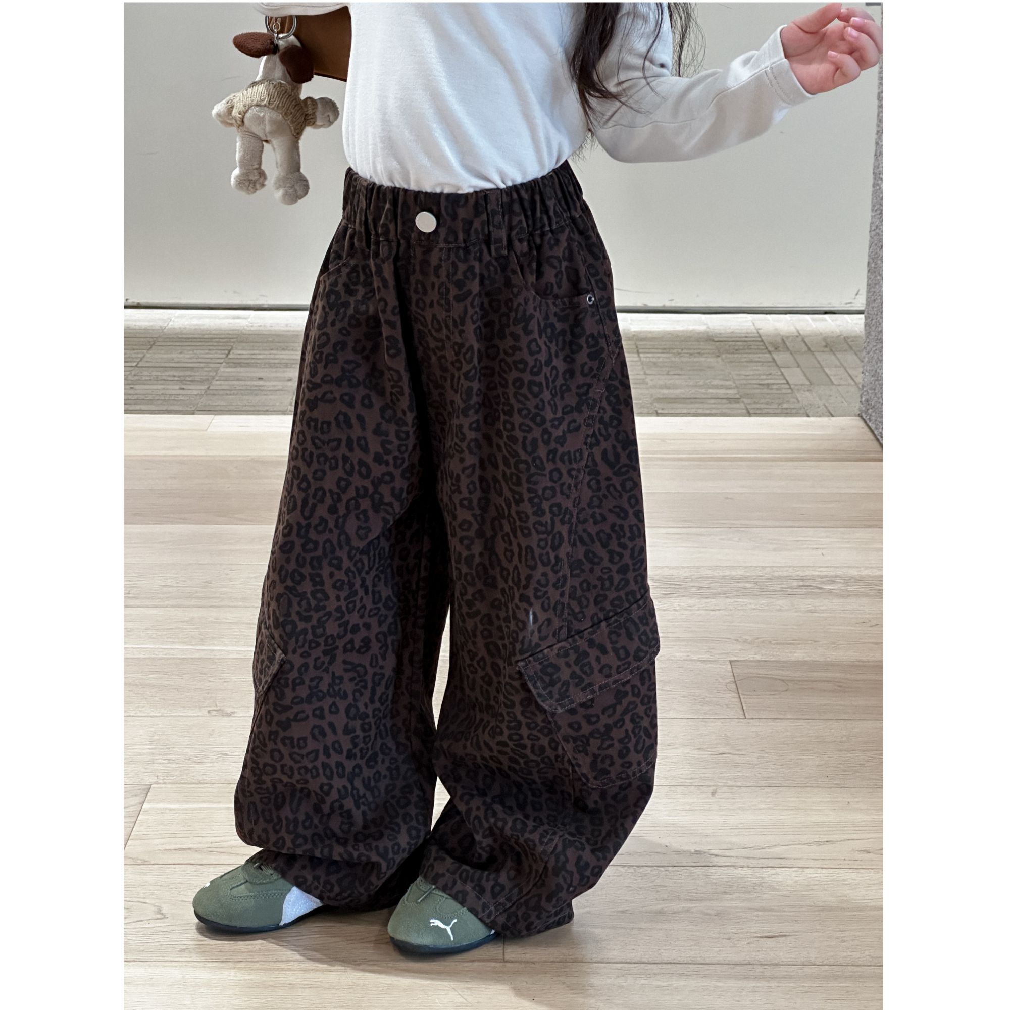 【深秋厚度】儿童时髦工装豹纹裤女童休闲帅气宽松休闲裤25G186