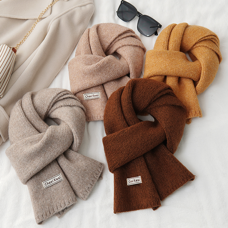 ChaxiKesi秋冬羊毛针织女围巾百搭纯色简约加厚韩版保暖学生围脖