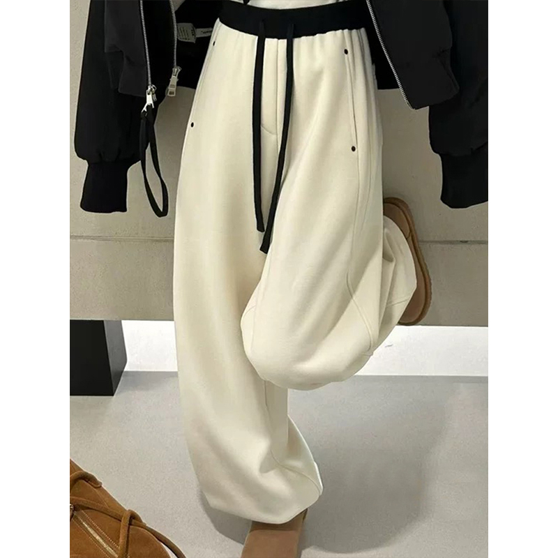 春季新款松紧高腰抽绳阔腿裤女显瘦百搭弯刀裤长裤休闲裤子女款