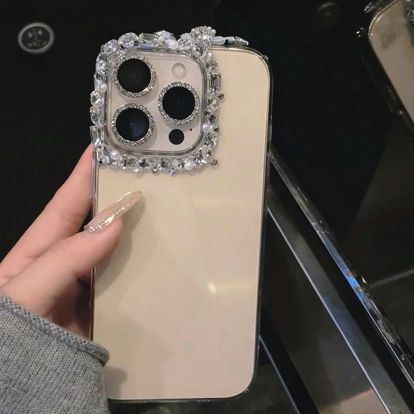 高定水晶钻镜头框适用于苹果iPhone16promax手机壳15高透13名媛风