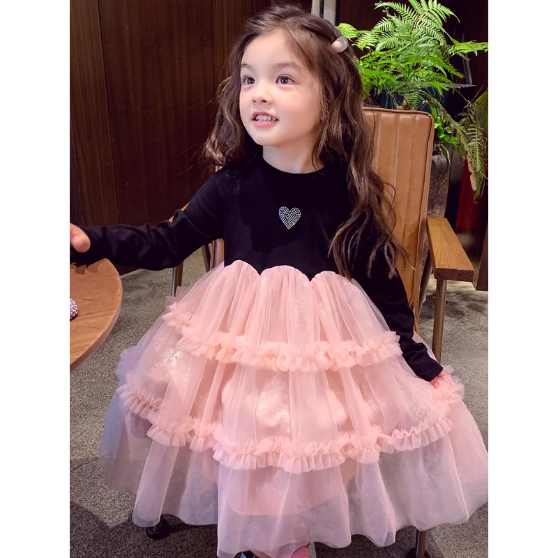 女童连衣裙秋装2025新款小女孩法式网纱公主裙洋气儿童长袖打底裙