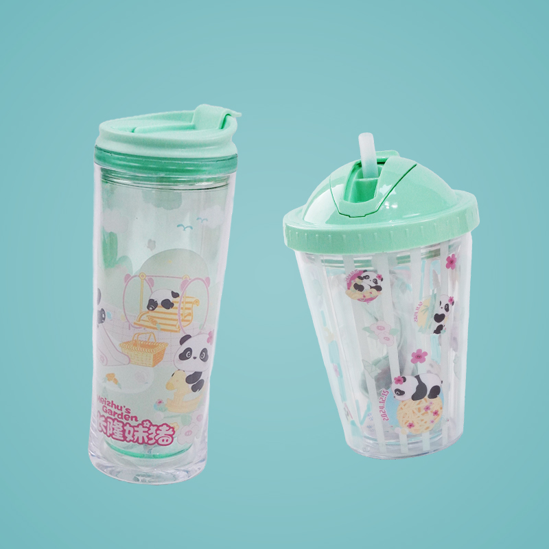 长隆纪念熊猫妹猪开口杯吸管杯创意简约防摔