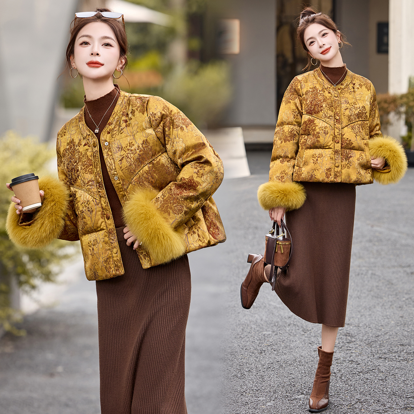 新中式90提花羽绒服2025年冬季新款高级感优雅气质白鸭外套