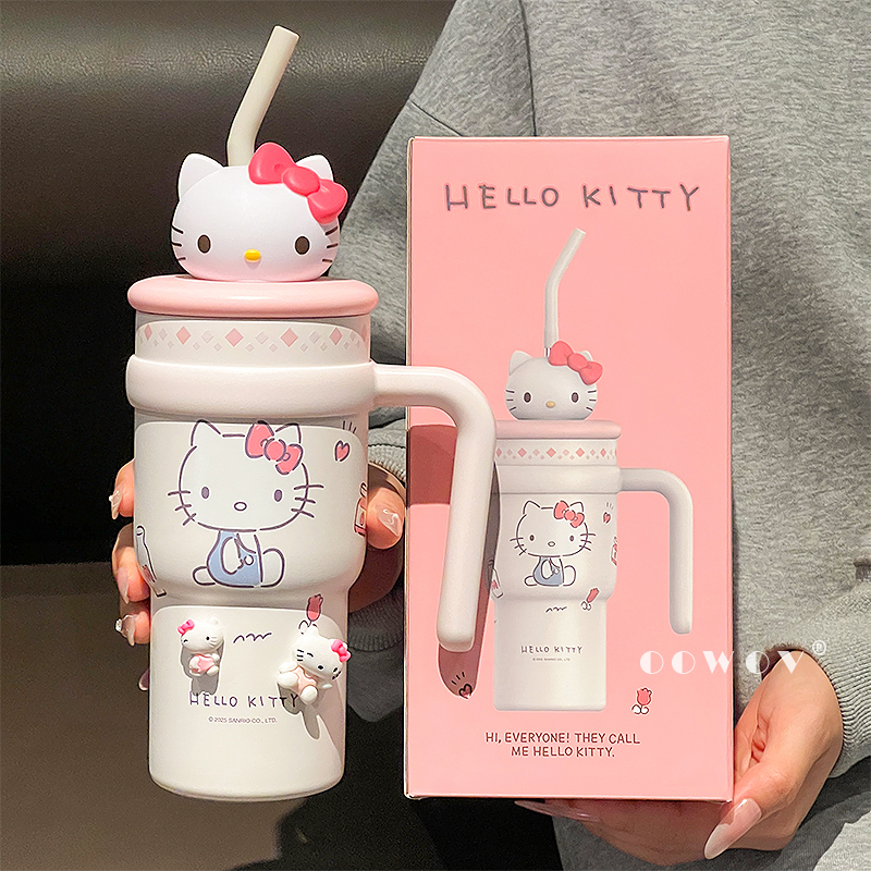 凯蒂猫保温杯新款2025女高颜值大容量冰霸车载吸管杯可爱生日礼物
