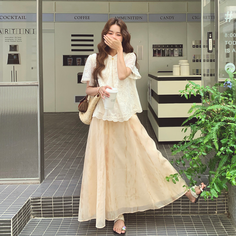 新中式蕾丝钩花套装裙2025女夏新款优雅气质氛围感国风提花两件套