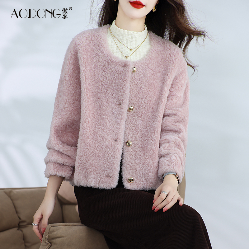 颗粒绒皮草外套女短款羊剪绒甜美简约减龄百搭保暖羊羔毛大衣冬季
