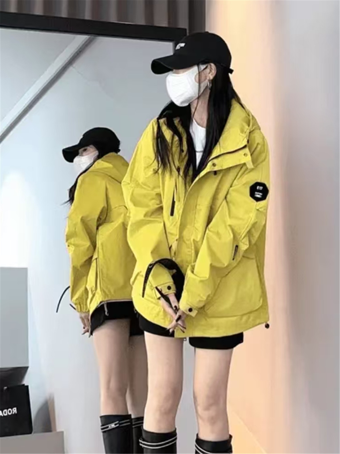 工装连帽冲锋衣外套女2025秋季新款小个子户外登山服休闲夹克上衣