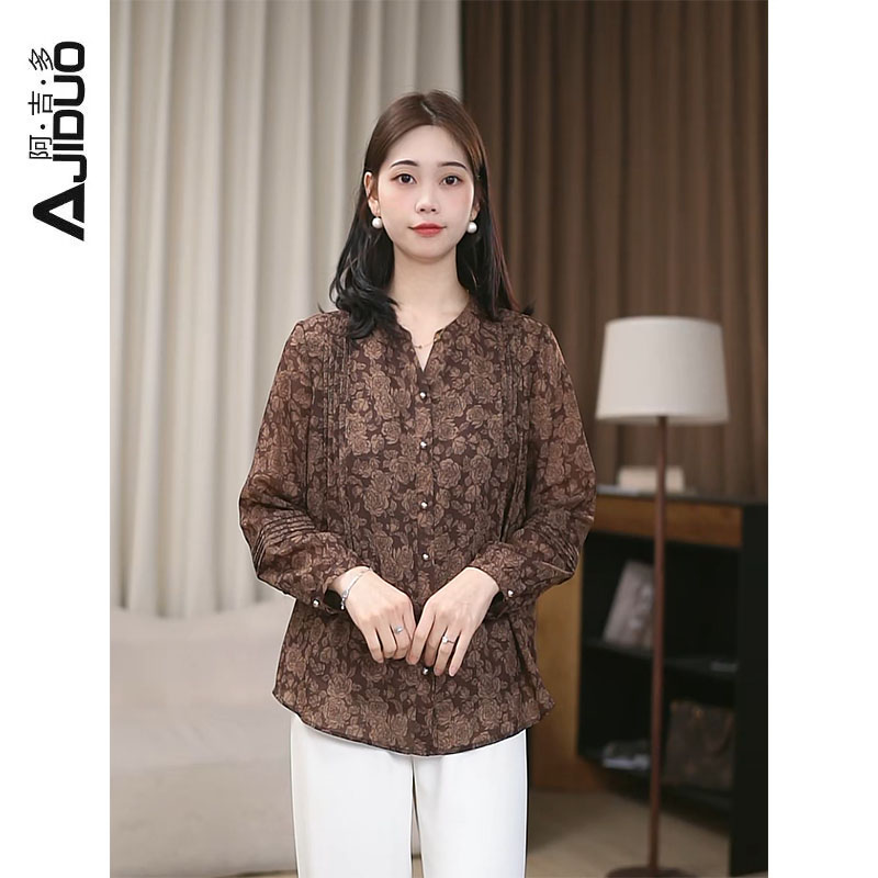 A21166阿吉多碎花新款妈妈装衬衫早秋显瘦加宽加大上衣时尚宽松