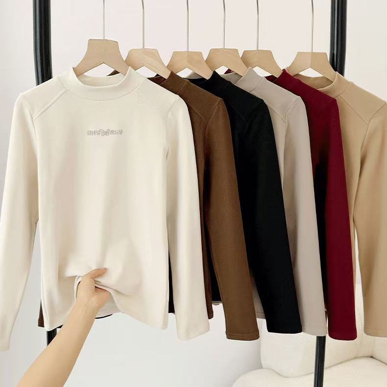 【玫玫专属】蝴蝶钻简约小立领长袖打底衫1578