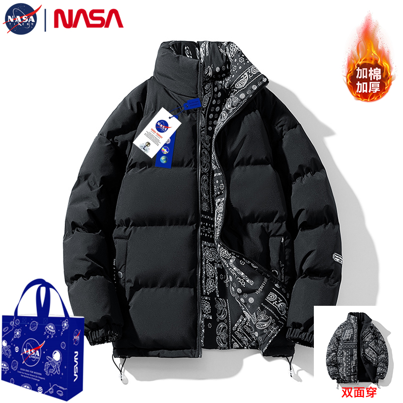 NASA双面穿棉服面包棉衣男冬季加厚加棉情侣装新款连帽宽松外套女