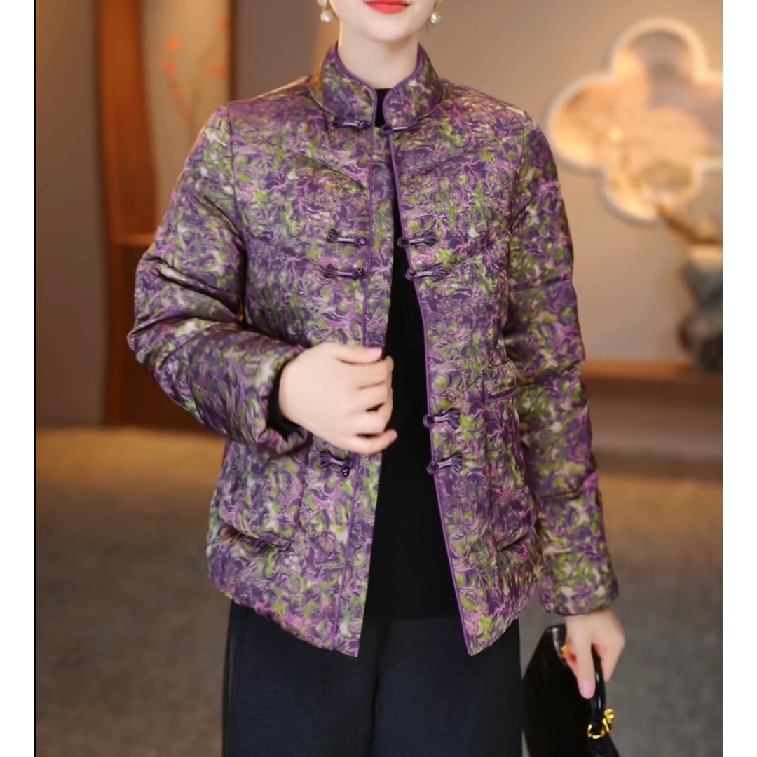 2025秋冬季新款时尚洋气保暖长袖碎花棉服印花棉衣棉衣国风