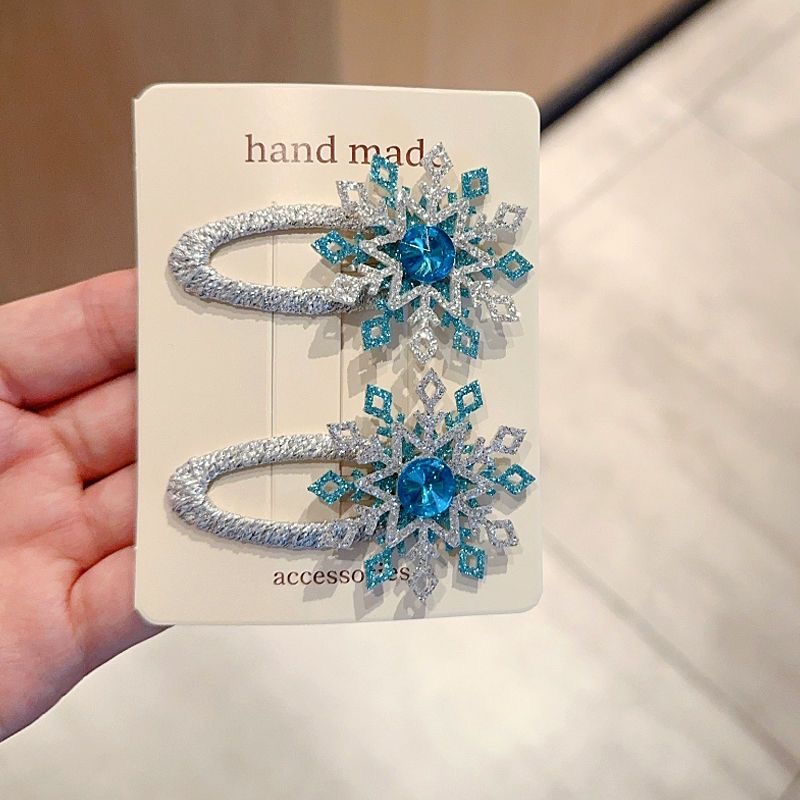 冰雪奇缘爱莎公主亮闪雪花儿童全包布发夹发卡头饰女童公主侧边夹