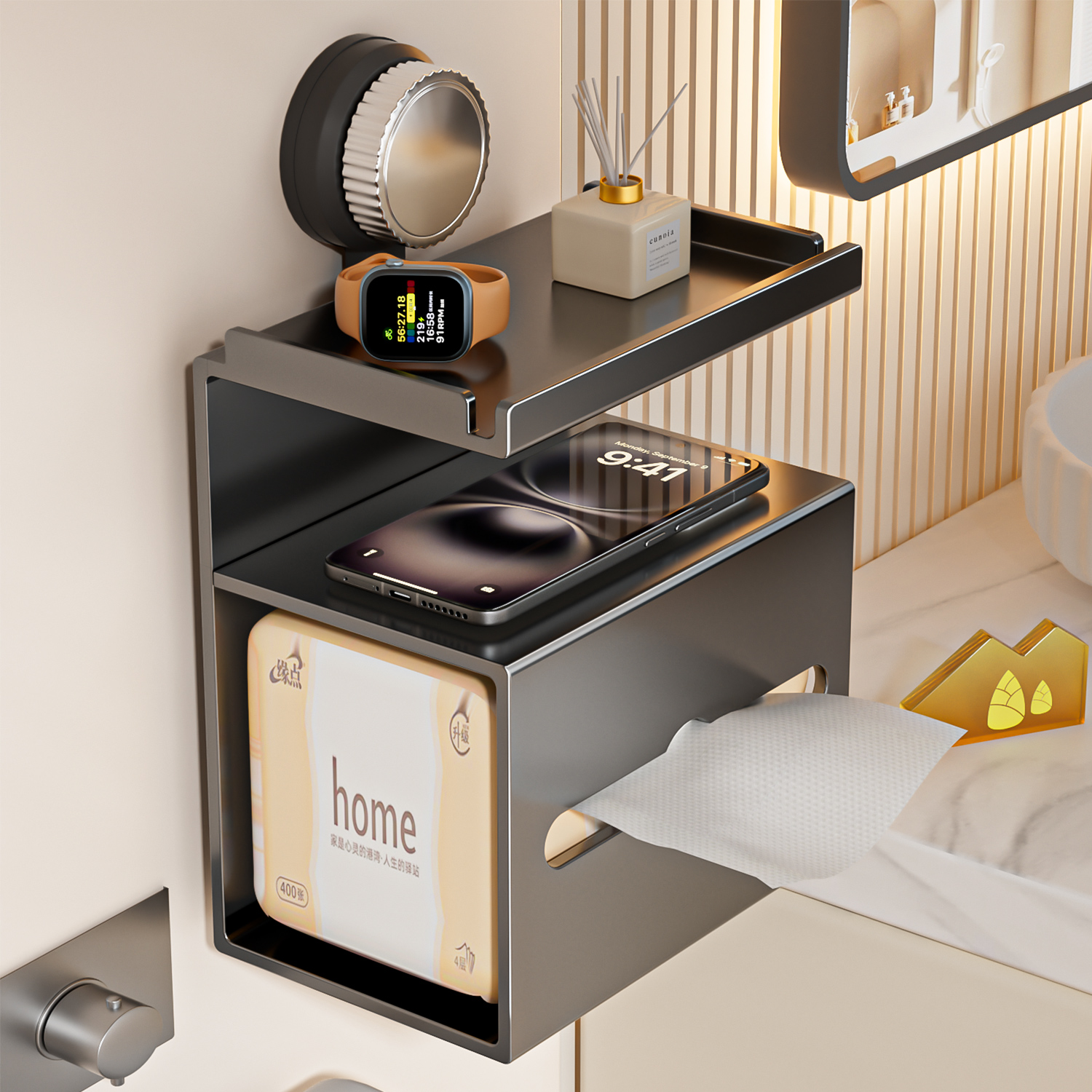 枪灰吸盘卫生间纸巾盒厕所置物架洗手间卷纸架卷纸盒免打孔厕纸盒