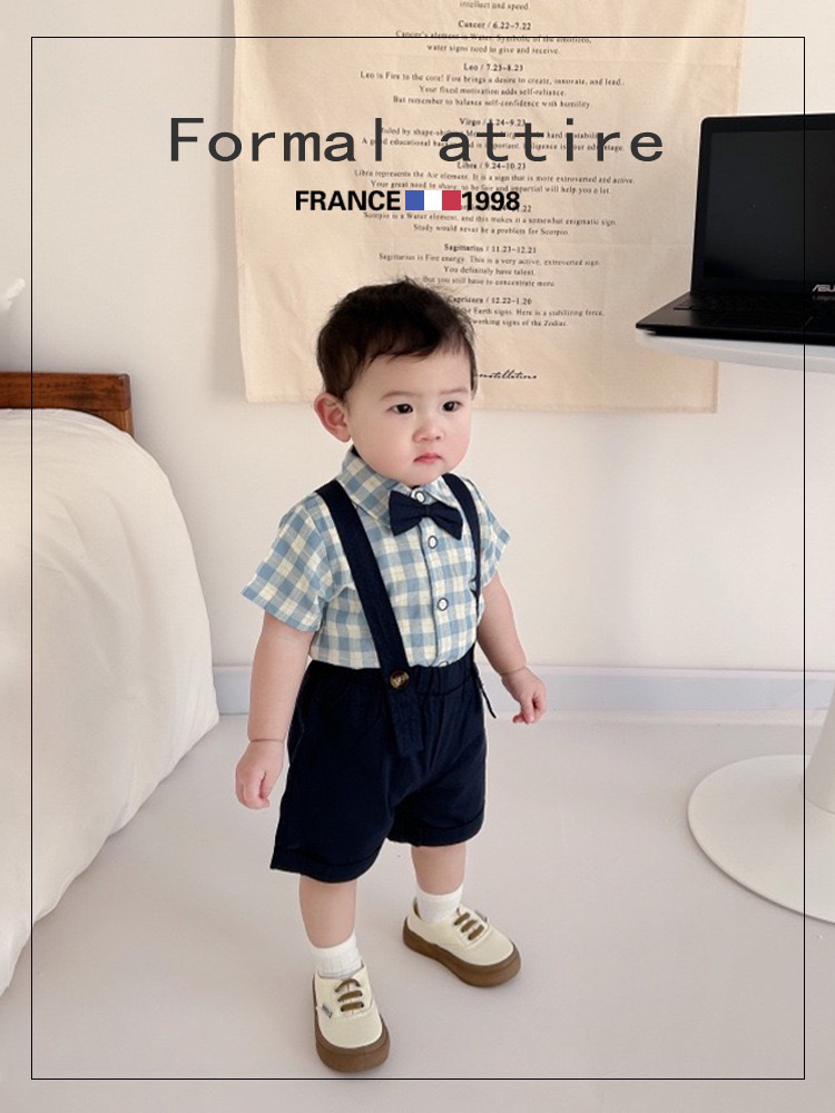 儿童套装男童夏帅气西装周岁礼服宝宝衬衫绅士小童背带裤