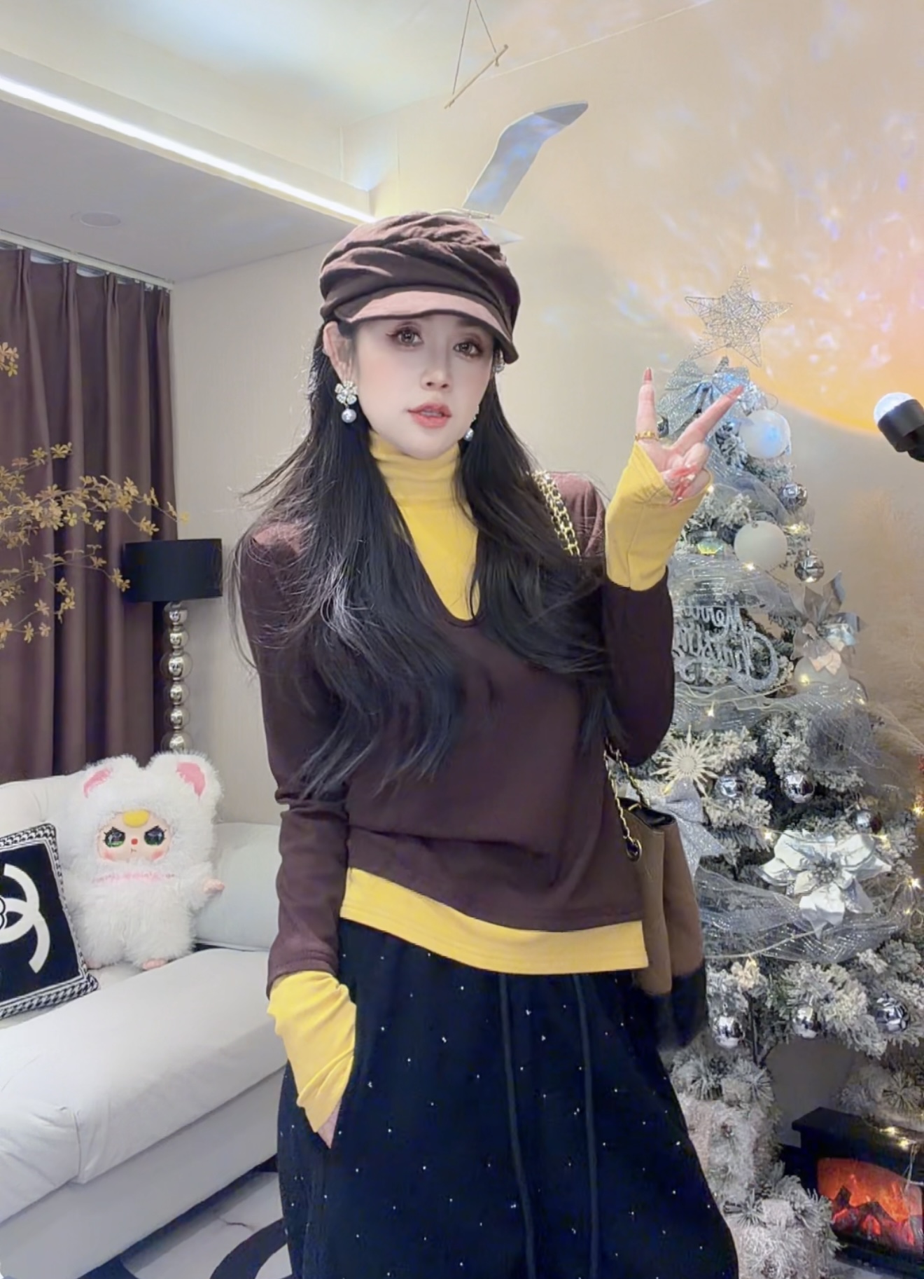 L.X~韩系假两件撞色拼接高龄秋冬洋气高级感洋气打底7065