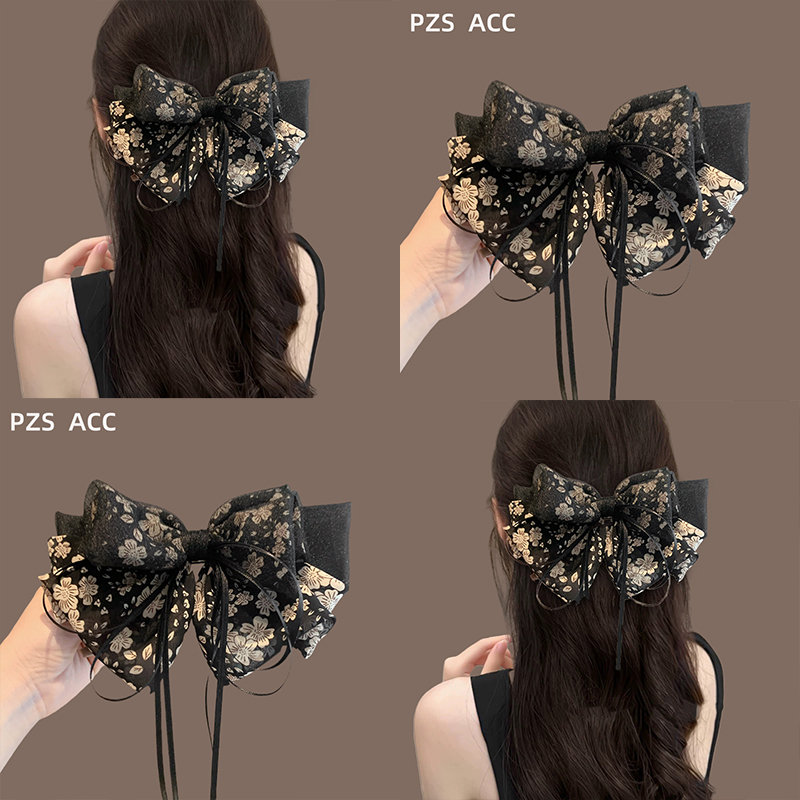复古丝带蝴蝶结弹簧夹女2025新款高级感半扎发发夹后脑勺盘发发饰