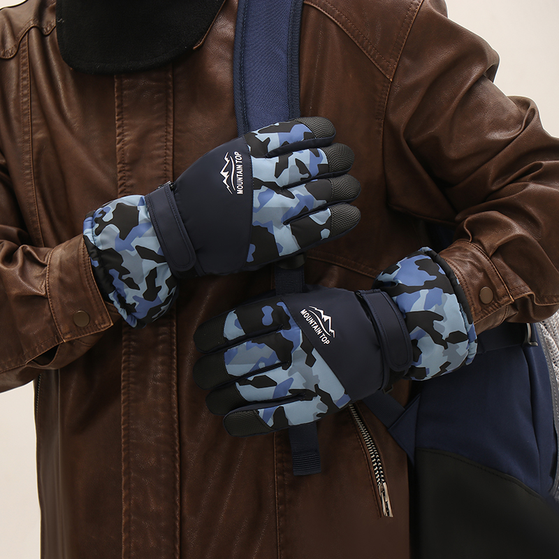 2025新款滑雪手套冬季骑车防风防寒保暖加绒加厚男女骑电动车迷彩