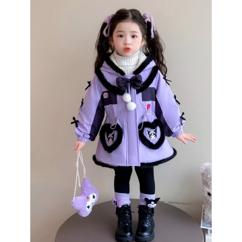 女童库洛米加绒外套秋冬季2025新款洋气儿童加厚保暖冬装连帽棉衣