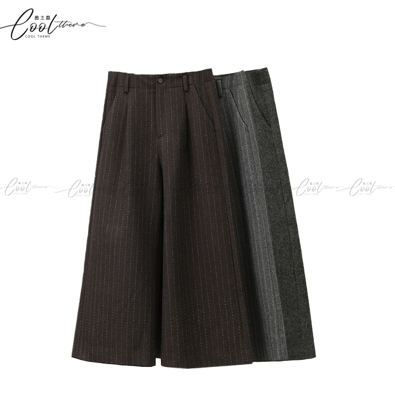 高级灰羊毛阔腿裤女冬2025新款九分毛呢裤宽松时尚显瘦裤女