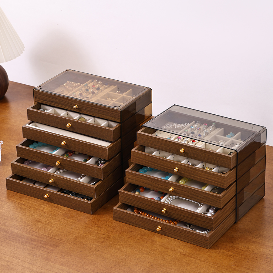 戒指耳钉收纳盒抽拉盒饰品盒手镯项链盒子高级感多功能首饰收纳盒