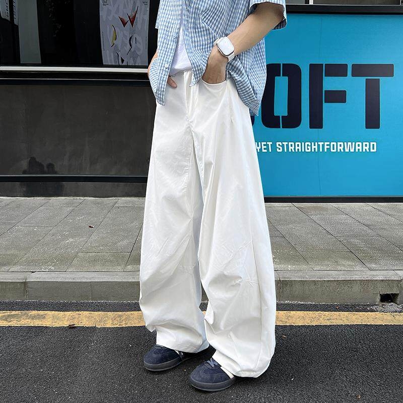 白色阔腿弯刀裤男夏季薄款美式速干cleanfit伞兵裤宽松直筒休闲裤
