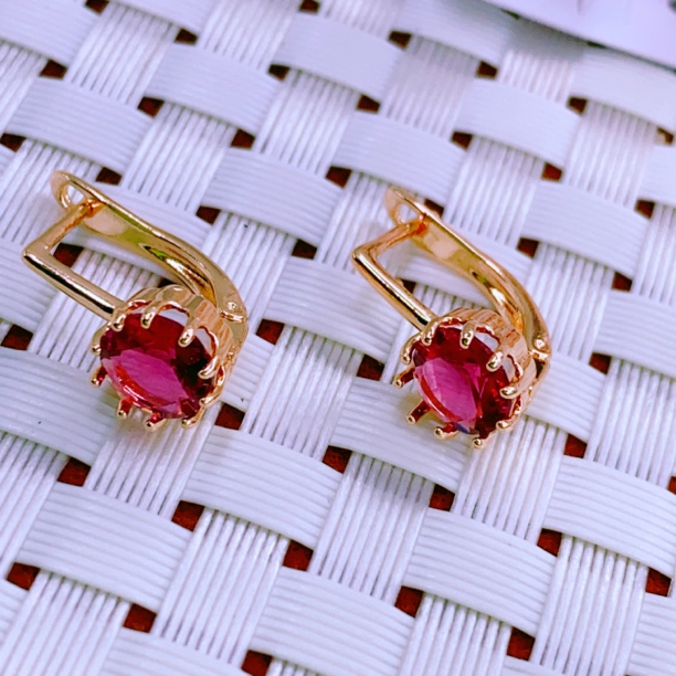 铜合金合金玻璃耳饰 yakutrang kiqik halka  玫红色小众耳环