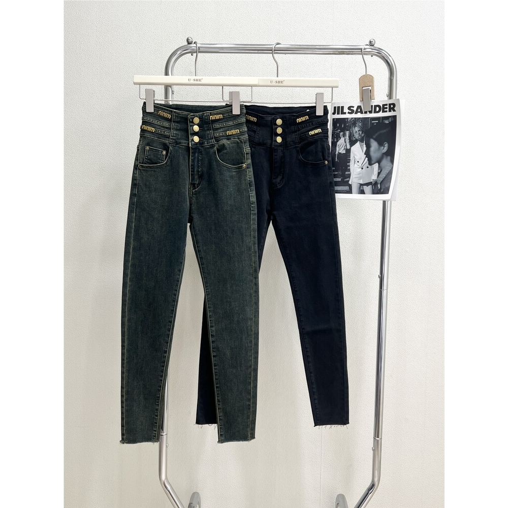 【欲望都市】加绒高腰牛仔裤女小脚女弹力2025秋冬新款铅笔裤修9675