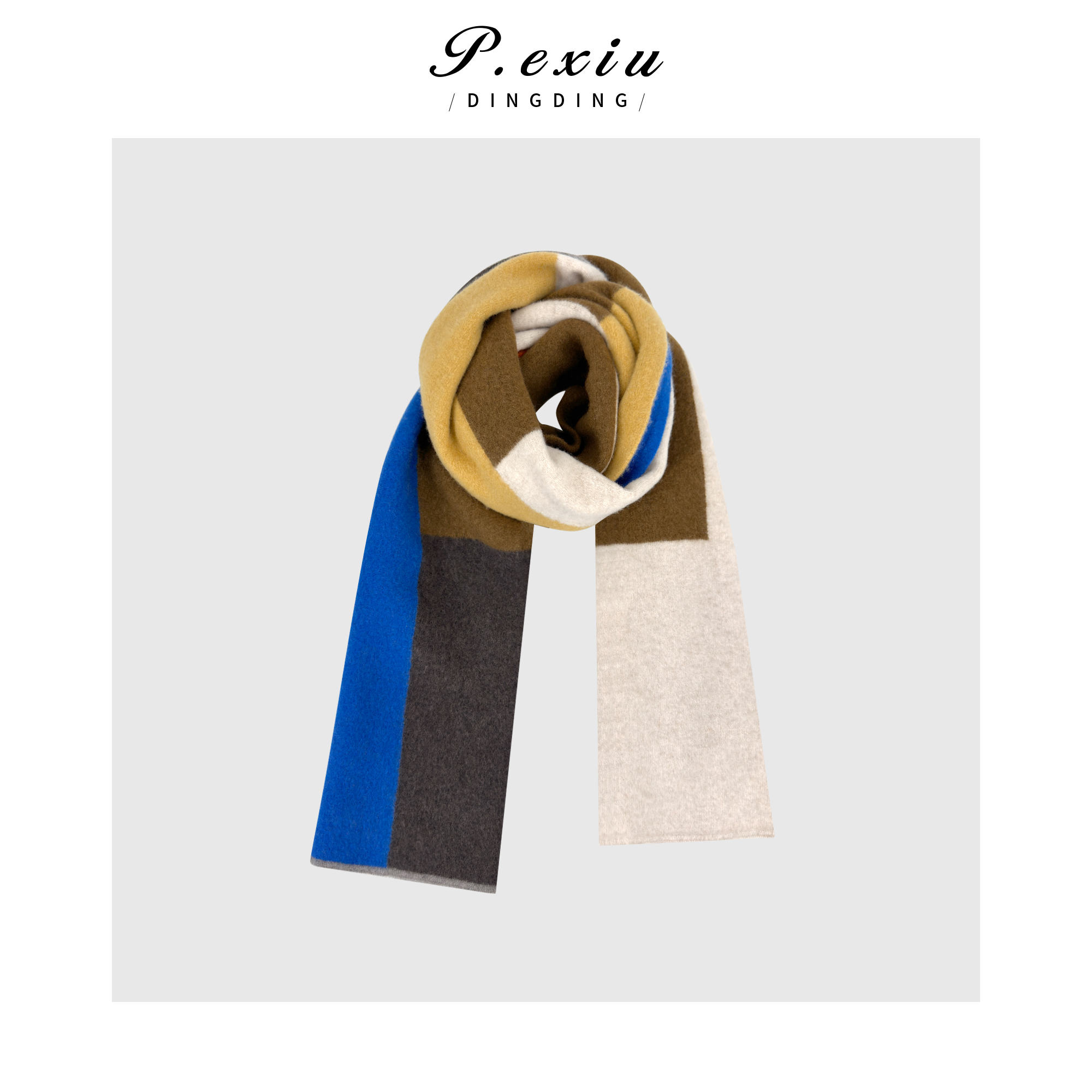 100%绵羊毛加厚绒面拼色时髦围巾披肩 KW9805