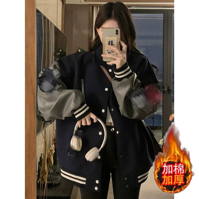 vintage美式复古棒球服外套男女情侣春秋休闲宽松刺绣皮袖夹克男